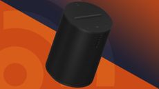 The Sonos Era 100, one of the best wireless speakers, on an orange background with the TechRadar logo